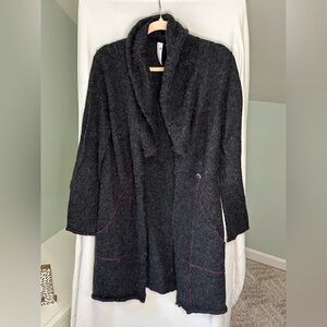Indigenous 100% Alpaca Black Wool Cardigan with purple/pink Stitching size Large